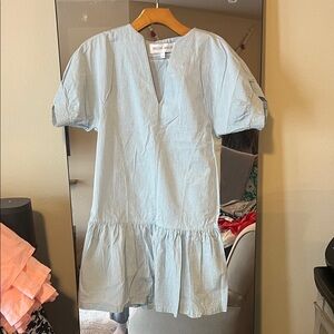 Brooke & Moss Light Blue Cotton V-Neck Tiered Dress